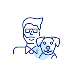 Young man and his happy dog. Pixel perfect, editable stroke line icon