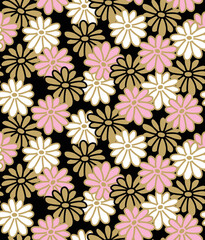 Japanese Overlap Pretty Round Flower Vector Seamless Pattern