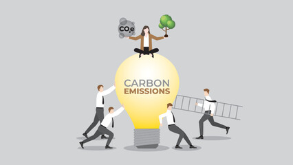 ESG and green business policy concept of net zero emission, carbon footprint, carbon dioxide equivalent, global greenhouse gas, save the world. Business idea teamwork plant a tree to help the world.