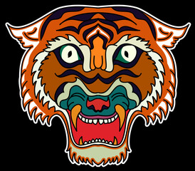Tiger face sticker vector.Tiger head traditional tattoo.Vector of Japanese tiger for sticker or printing on T-shirt.