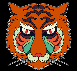 Tiger face sticker vector.Tiger head traditional tattoo.Vector of Japanese tiger for sticker or printing on T-shirt.