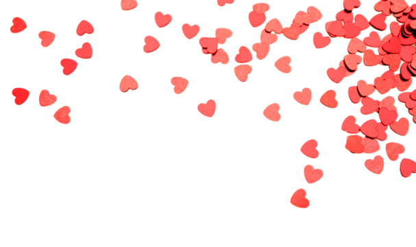Red hearts confetti background for valentine or celebrations isolated on transparency or white  photo png file