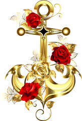 golden anchor with roses