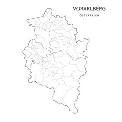 Administrative Map of the State of Vorarlberg with Municipalities (Gemeinden) and Districts (Bezirke) as of 2022 - Austria - Vector Map