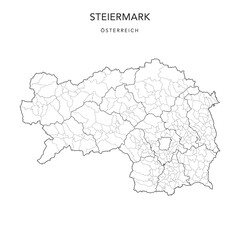 Administrative Map of the State of Styria (Steiermark) with Municipalities (Gemeinden), Subdistricts (Bereich) and Districts (Bezirke) as of 2022 - Austria - Vector Map