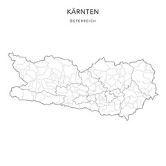 Administrative Map of the State of Carinthia (Kärnten) with Municipalities (Gemeinden) and Districts (Bezirke) as of 2022 - Austria - Vector Map