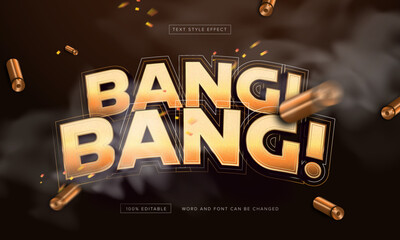 Gold Bang! Bang! with bullet Text effect editable - obrazy, fototapety, plakaty