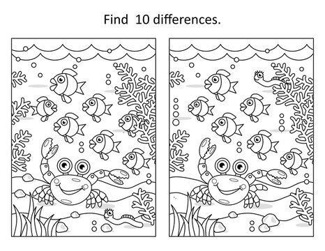 Underwater difference game with fish flock and sea life
