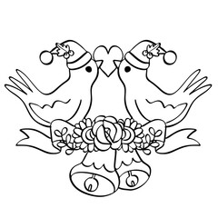 Jingle bells birds line art illustration