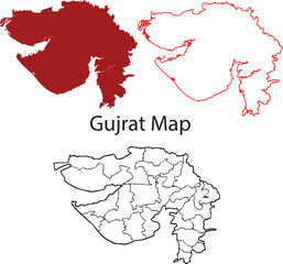 Gujrat map vector of India, Gujrat line map, Gujrat with city map
