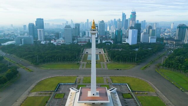 Beautiful National Monument with misty cityscape
