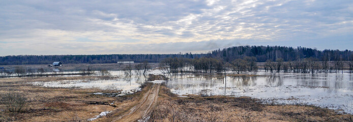 A spring flood on a small river, Moscow region, Russia