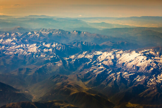 Aerial Alpine landscape, majestic Gran Paradiso Italian alps and Vanoise, France