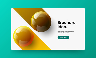 Fresh 3D spheres landing page concept. Trendy company identity vector design layout.