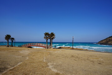 beautiful seaside bridge and people
