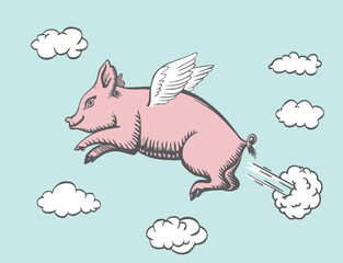 Flying Piggy. Vector illustration of flying pig.