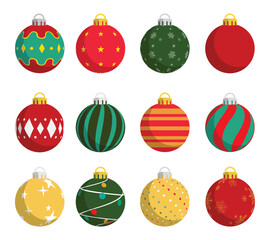 set christmas balls ornament decorations flat icon vector illustrations EPS10