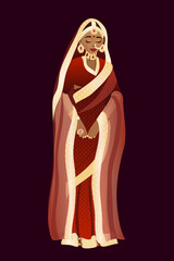 Indian bride. Women in a traditional Indian full-length wedding dress. Vector illustration.