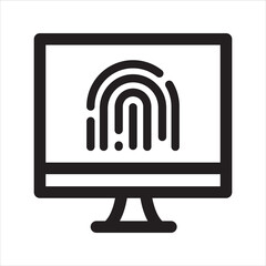Computer fingerprint protection icon. fingerprint on the computer icon. Vector and glyph