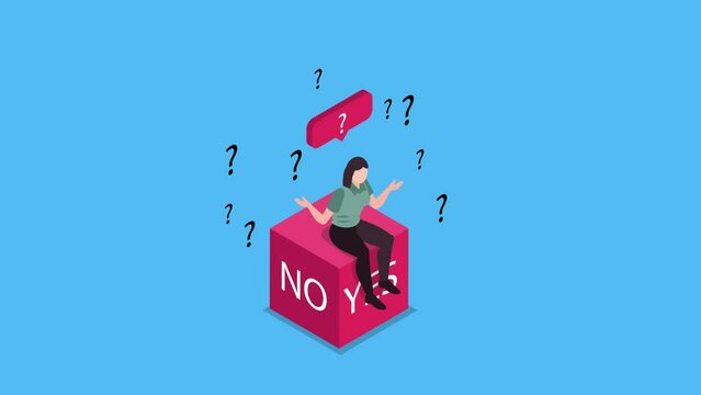 Woman looks confused on box with yes and no word