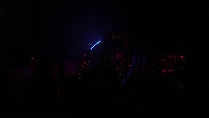 Cyberpunk Colorful laser light show in robot restaurant, Shinjuku, slow motion