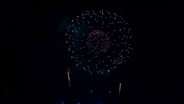 Beautiful Fireworks at Night Sky, Happy New Year Party Celebration