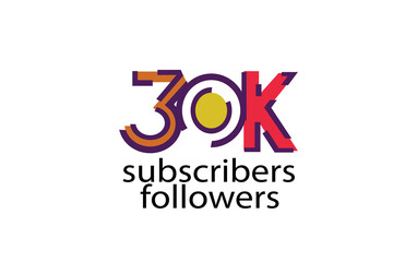 30K, 30.000 subscribers or followers blocks style with 3 colors on white background for social media and internet-vector