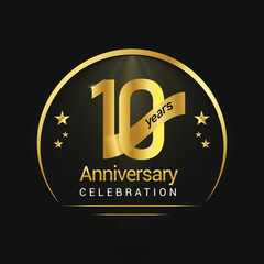 Fototapeta premium 10 years Anniversary Celebration design with golden gradient. 