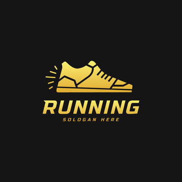 Running shoe symbol logo, Marathon tournament logptype template. Fitness, athlete training for life symbol, shoe icon