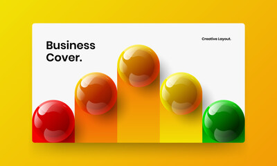 Geometric realistic balls postcard illustration. Fresh brochure design vector concept.