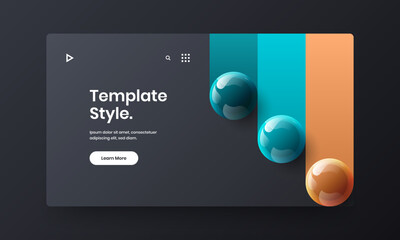 Geometric realistic spheres horizontal cover illustration. Unique banner vector design template.
