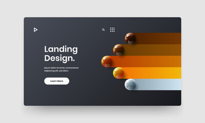 Isolated company brochure design vector template. Trendy realistic spheres site screen layout.