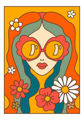 Woman portrait with sunglasses female with flowers