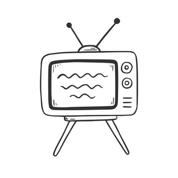 Old tv with antenna doodle. Old television isolated hand drawn element. Vector illustration