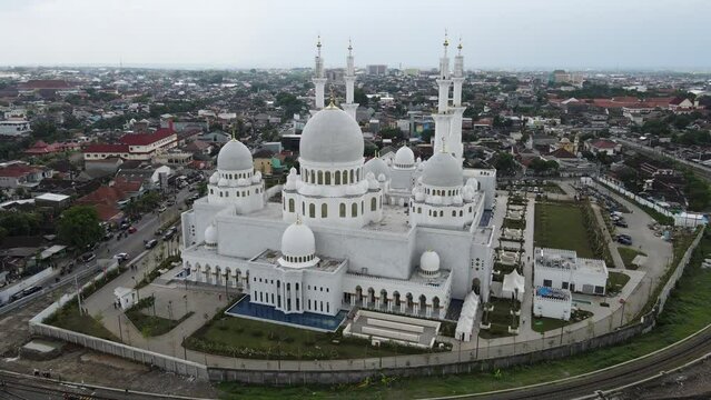 Aerial view of Mosque Sheikh Zayed Al-Nahyan. New landmark in Surakarta City, Indonesia