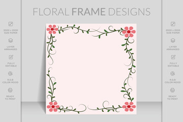 Hand drawn seamless ornamental colorful floral frame design