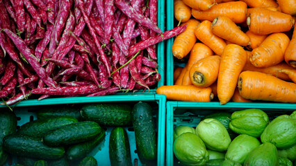 tasty fresh vegetables on a farmers market