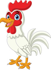 Cartoon happy rooster on white background