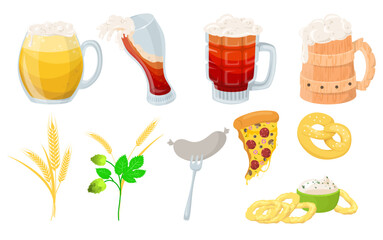Beer and food snack isolated vector set