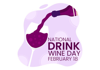 National Drink Wine Day on February 18 with Glass of Grapes and Bottle in Flat Style Cartoon Hand Drawn Background Templates Illustration