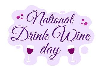 Fototapeta premium National Drink Wine Day on February 18 with Glass of Grapes and Bottle in Flat Style Cartoon Hand Drawn Background Templates Illustration