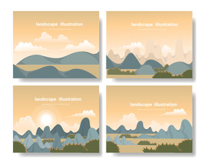 Abstract landscape set, Natural design with mountains.
