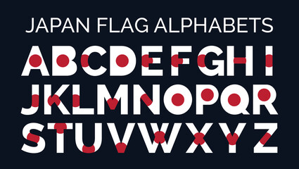 Japan Flag Alphabets Letters A to Z Creative Design Logos