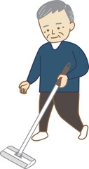 フローリングワイパーで掃除をする年配の男性