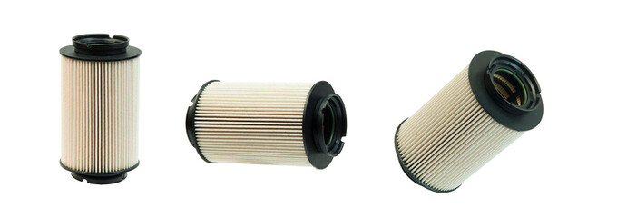car fuel paper filter isolated on white background. car oil change concept	