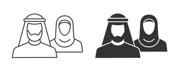 Muslim couple vector icon. Black illustration isolated on white background for graphic and web design.
