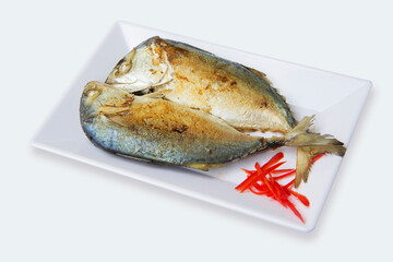 fired mackerel on white background