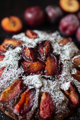 german chocolate plum cake on a table