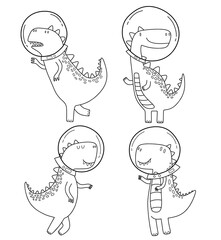 doodle set of dinosaurs in space.