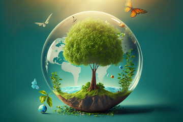 World environment and earth day concept with glass globe and eco friendly enviroment